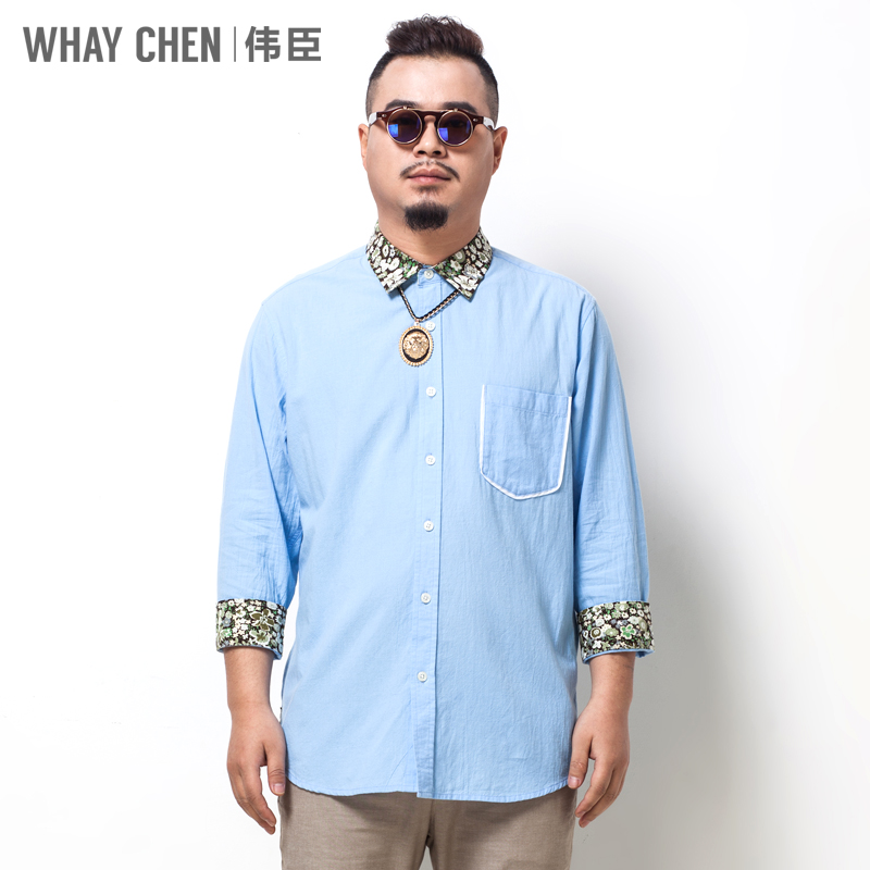 伟臣大码男衬衫短袖夏季潮加肥加大中袖衬衣胖
